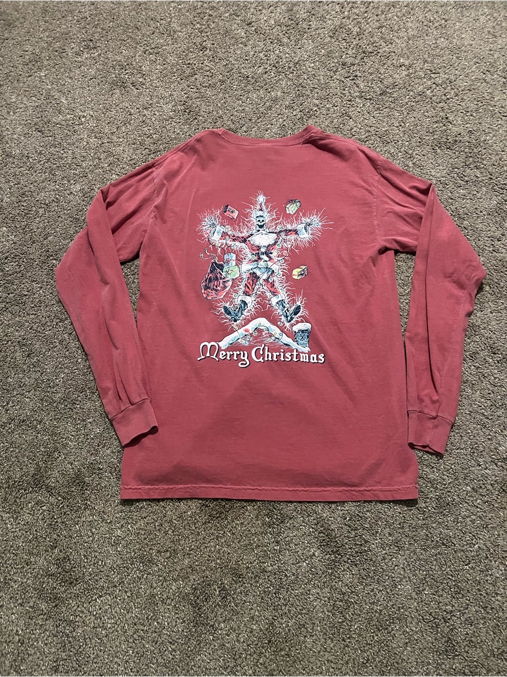 Old Row Merry Christmas Graphic Long Sleeve Tee - Red EUC
